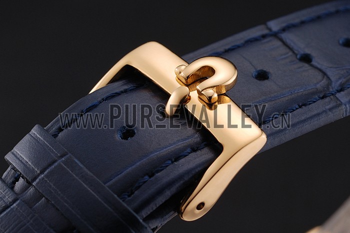 Omega Seamaster Vintage Chronograph White Dial Diamond Hour Marks Gold Case Blue Leather Strap