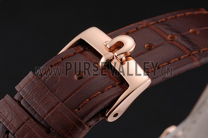 Omega Seamaster Vintage Chronograph White Dial Diamond Hour Marks Rose Gold Case Brown Leather Strap