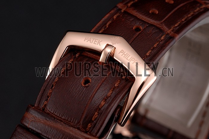 Patek Philippe Grand Complications Moonphase Perpetual Calendar Tourbillon White Dial Rose Gold Case Brown Leather Strap