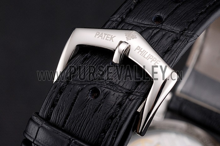 Patek Philippe Calatrava Date Black Dial Stainless Steel Case Black Leather Strap
