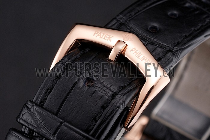Patek Philippe Calatrava Date White Dial Rose Gold Case Black Leather Strap
