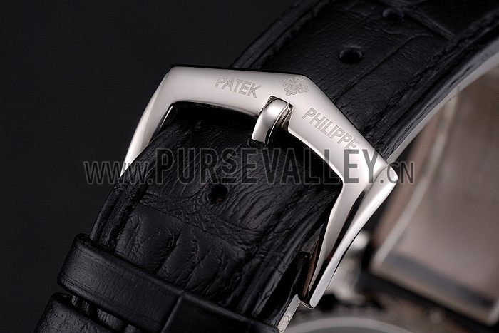 Patek Philippe Complications Moonphase Tourbillon Black Dial Stainless Steel Case Black Leather Strap