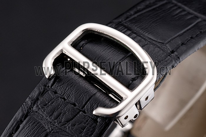 Swiss Cartier Ballon Bleu GMT Silver Dial Stainless Steel Case Black Leather Strap
