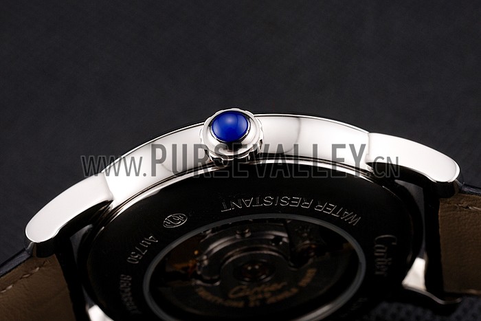 Swiss Cartier Rotonde Annual Calendar Black Dial Stainless Steel Case Black Leather Strap