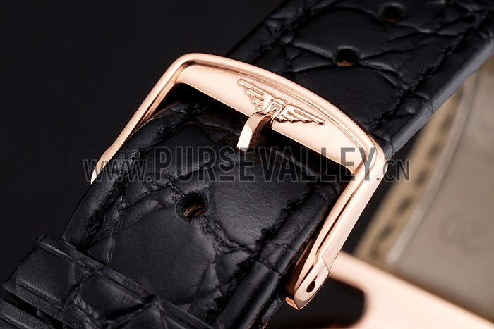 Swiss Longines Grande Classique White Dial Roman Numerals Rose Gold Case Black Leather Strap