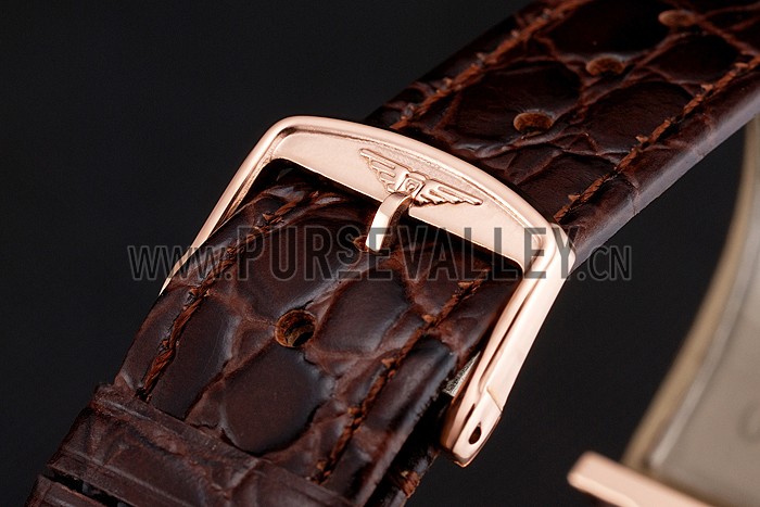 Swiss Longines Grande Classique White Dial Roman Numerals Rose Gold Case Brown Leather Strap