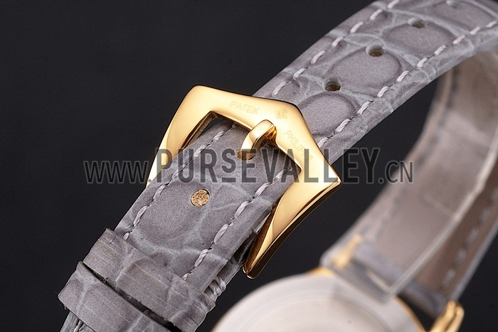 Patek Philippe Calatrava Gray Dial Diamond Markings Gold Case Gray Leather Strap