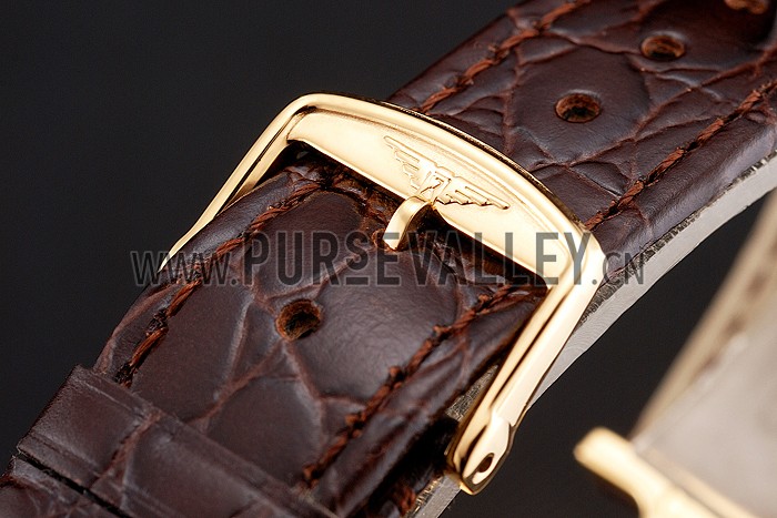 Swiss Longines Grande Classique White Dial Gold Case Brown Leather Strap