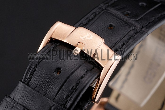 Swiss Piaget Altiplano Skeleton Dial With Diamonds Rose Gold Case Black Leather Strap