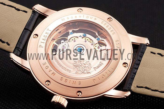 Swiss Piaget Altiplano Rose Gold Skeleton Dial With Diamonds Rose Gold Case Black Leather Strap