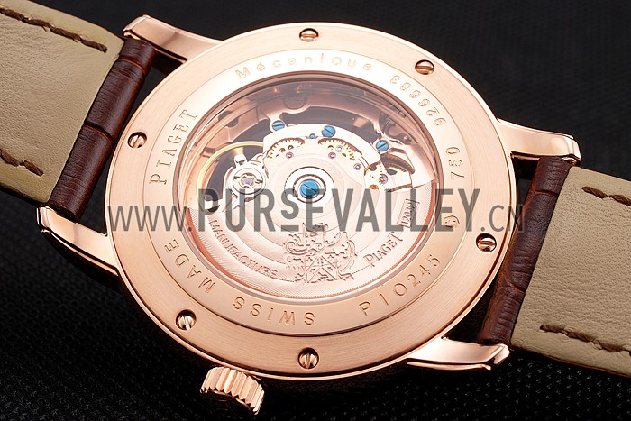 Swiss Piaget Altiplano Rose Gold Skeleton Dial With Diamonds Rose Gold Case Brown Leather Strap