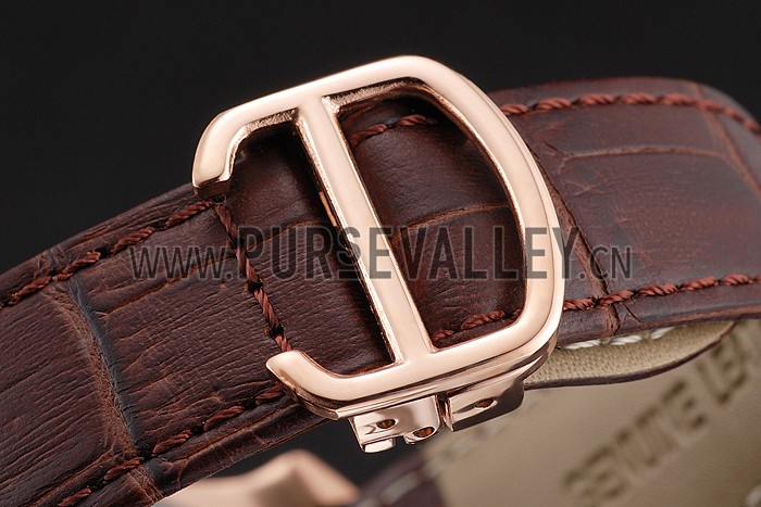 Cartier Calibre De Cartier Small Seconds White Dial Rose Gold Case Brown Leather Strap