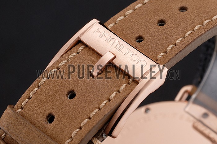 Hamilton Navy Pioneer White Dial Rose Gold Case Light Brown Leather Strap