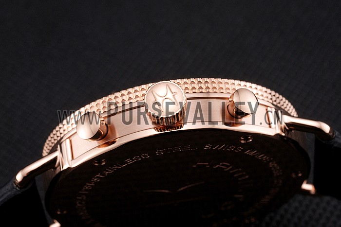 Hamilton Navy Pioneer Chrono Black Dial Rose Gold Case Black Leather Strap