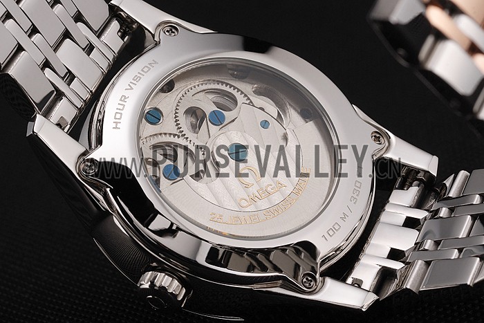 Omega De Ville Moonphase Tourbillon Black Dial Stainless Steel Case Two Tone Black Steel Bracelet