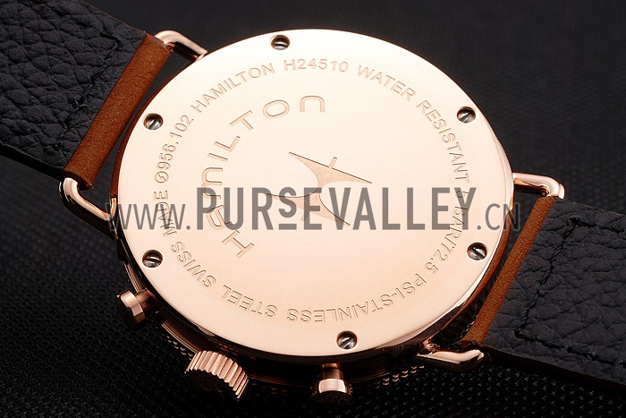 Hamilton Navy Pioneer Chrono White Dial Rose Gold Case Brown Leather Strap