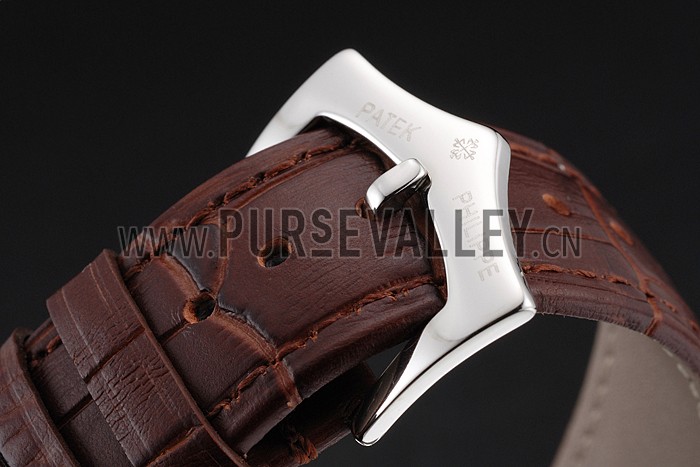 Patek Philippe Chronograph White Dial With Diamonds Stainless Steel Case Brown Leather Strap