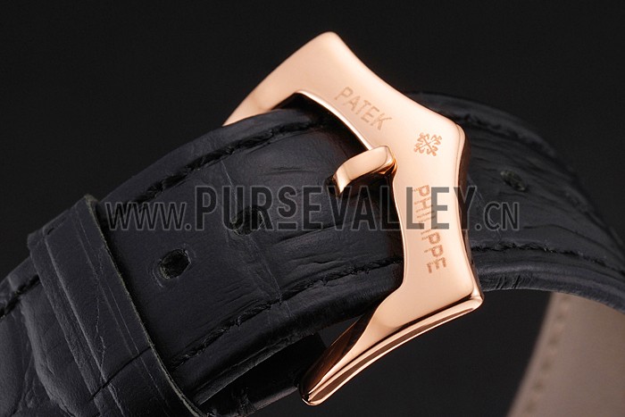 Patek Philippe Chronograph White Dial With Diamonds Rose Gold Case Black Leather Strap