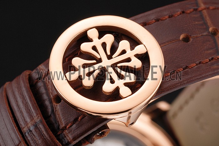 Swiss Patek Philippe 5170J Chronograph Black Dial Rose Gold Case Brown Leather Strap