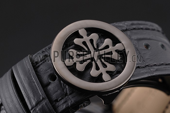 Swiss Patek Philippe 5170J Chronograph Black Dial Black Case Black Leather Strap