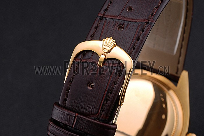 Rolex Cellini White Dial Gold Case Brown Leather Strap 622833