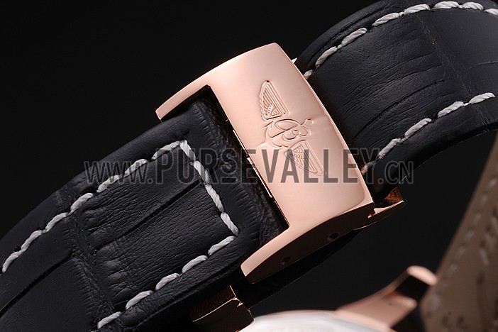 Breitling Transocean Black Dial Black Leather Strap Rose Gold Bezel 98204