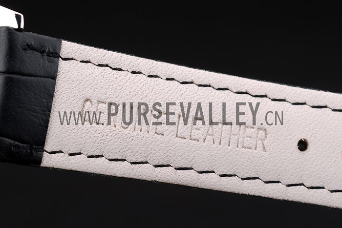 Patek Philippe Swiss Calatrava Ribbed Bezel Black Dial Black Leather Strap 7661