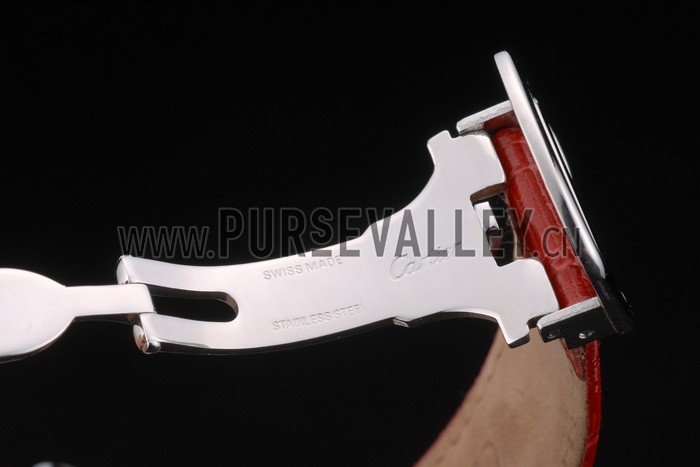 Cartier Ballon Bleu 42mm Brown Dial Stainless Steel Case Red Leather Bracelet