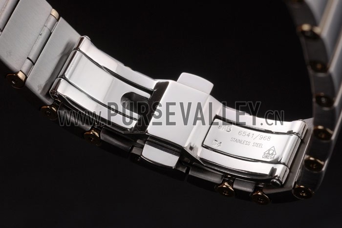 Swiss Lady Omega Constellation Stainless Steel Bracelet Golden Dial 80292