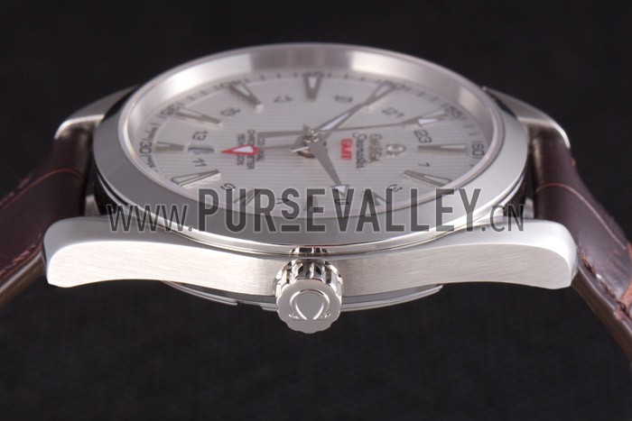 Omega Seamaster Silver Bezel with White Dial and Brown Leather Band 621573