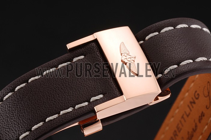 Swiss Breitling Navitimer 01 White Dial Black Subdials Rose Gold Case Brown Leather Strap