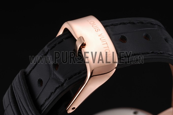 Louis Vuitton Tambour LV Cup Regate Black and White Dial Rose Gold Case Black Leather Strap