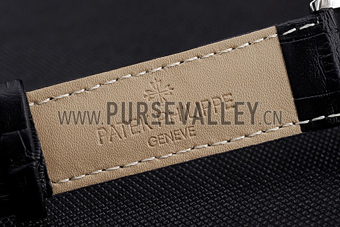 Patek Philippe Moonphase Chronograph Black Dial Stainless Steel Case Black Leather Strap 622842