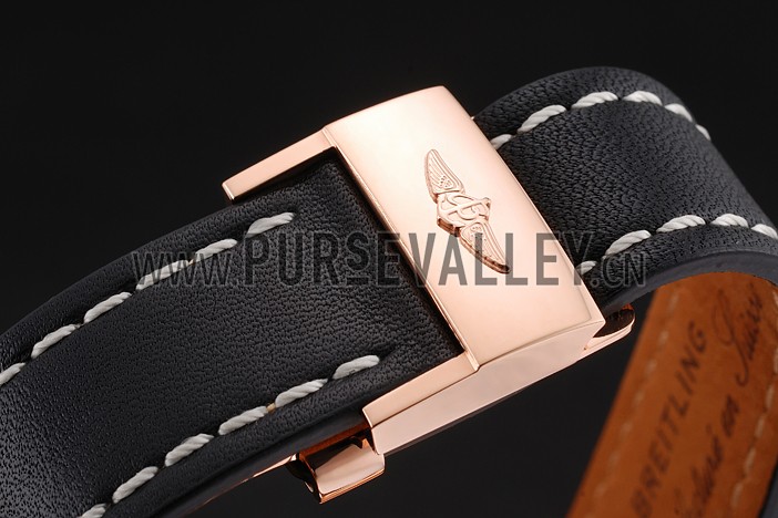 Swiss Breitling Navitimer 01 Black Dial White Subdials Rose Gold Case Black Leather Strap