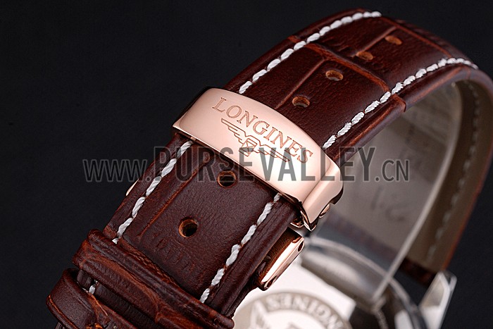 Longines Column Wheel Black Dial Two Tone Case Brown Leather Strap