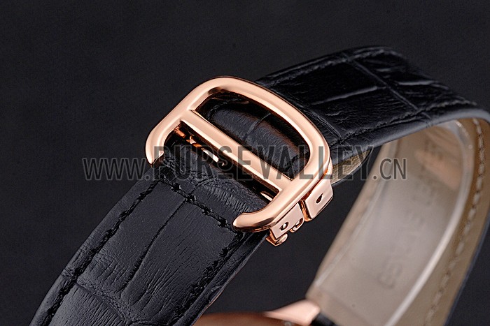 Cartier Ballon Bleu Black Dial Gold Case Black Leather Strap