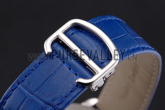 Cartier Ronde Louis Cartier Blue Dial Stainless Steel Case Blue Leather Strap