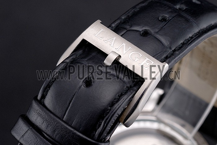 A. Lange & Sohne Grand Lange 1 Moon Phase White Dial Stainless Steel Case Black Leather Strap