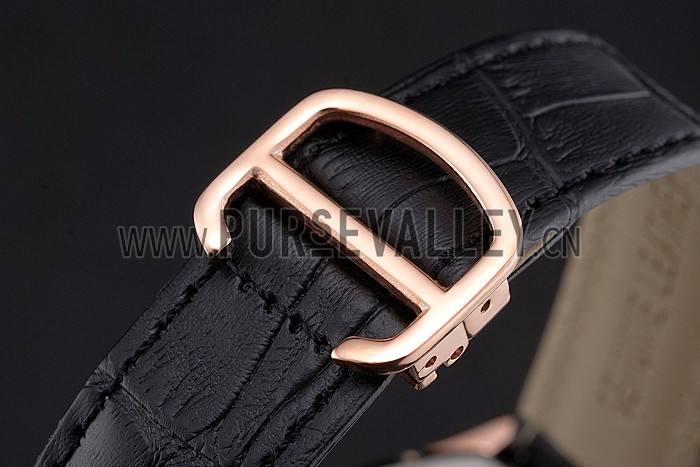 Cartier Tortue Perpetual Calendar White Dial Gold Case Black Leather Strap