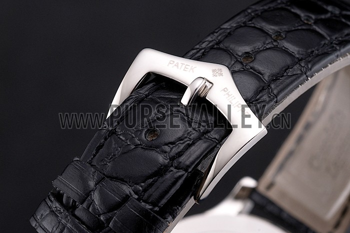 Patek Philippe Calatrava White Dial Stainless Steel Case Black Leather Strap