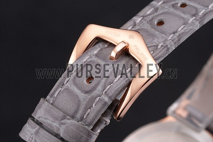 Patek Philippe Calatrava Gray Dial Diamond Markings Rose Gold Case Gray Leather Strap
