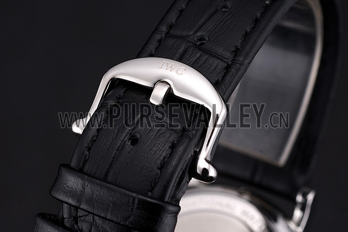 IWC Portofino Moon Phase Black Dial With Diamonds Stainless Steel Case Diamonds Bezel Black Leather Strap