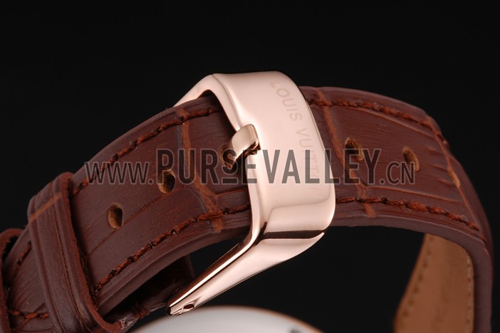 Louis Vuitton Tambour LV277 Tourbillon Brown Dial Rose Gold Case Brown Leather Strap
