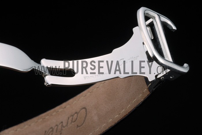 Cartier Ballon Bleu 38mm Black Dial Stainless Steel Case Black Leather Bracelet