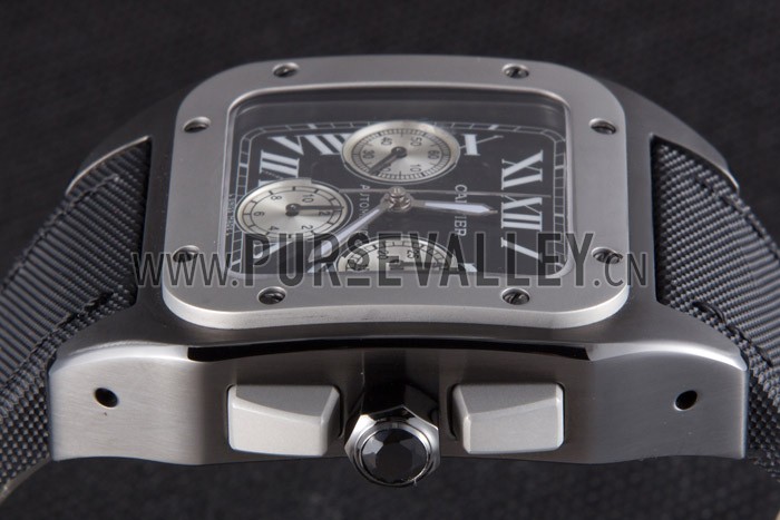 Swiss Cartier Santos Two Tone Bezel with Black Dial and Black Fabric Strap 621525