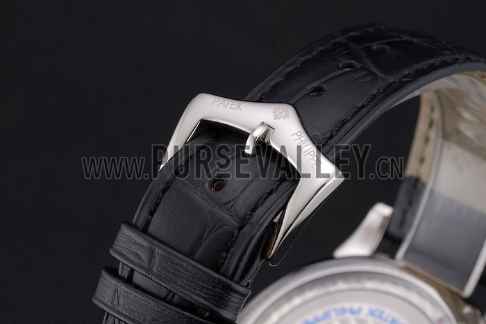 Patek Philippe Dual Time Moonphase Tourbillon Black Skeletonised Dial Stainless Steel Case Black Leather Strap