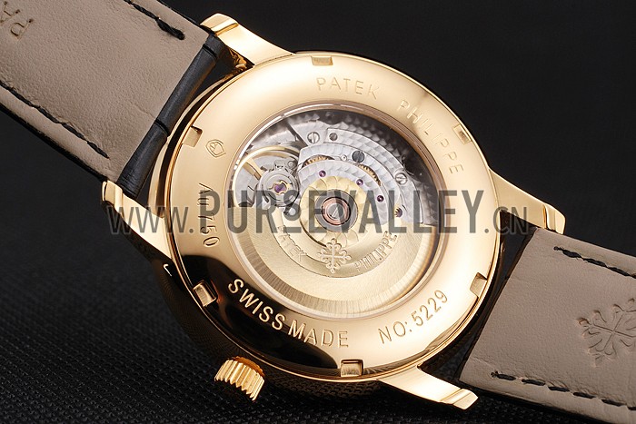 Swiss Patek Philippe Multi-Scale Chronograph White Dial Gold Case Black Leather Strap