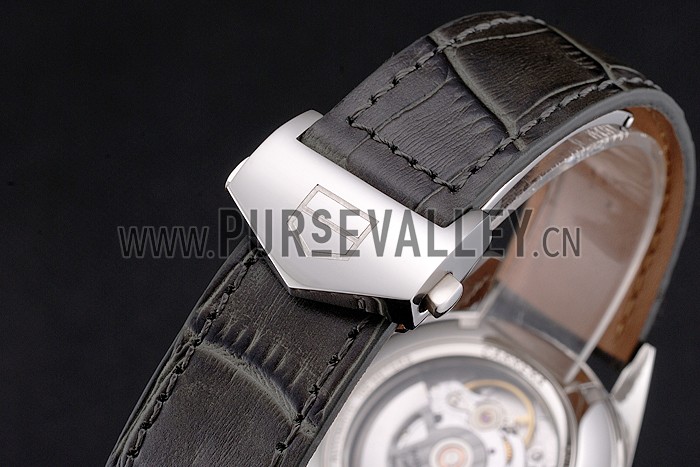 Swiss Tag Heuer Carrera Calibre 5 Gray Dial Rose Gold Case Black Leather Strap