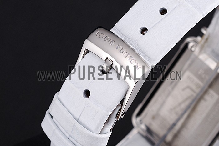 Louis Vuitton Emprise White Dial Stainless Steel Case With Jewels White Leather Strap 622790