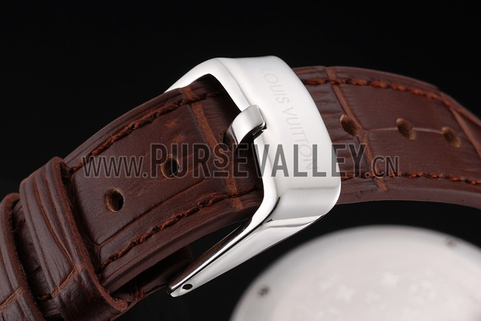 Louis Vuitton Tambour LV277 Tourbillon White Dial Stainless Steel Case Brown Leather Strap